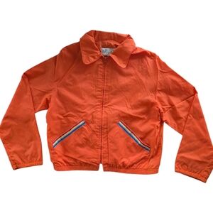 Vintage 70s Rainbow Trim Orange Windbreaker Jacket Retro Sporty Nylon Small